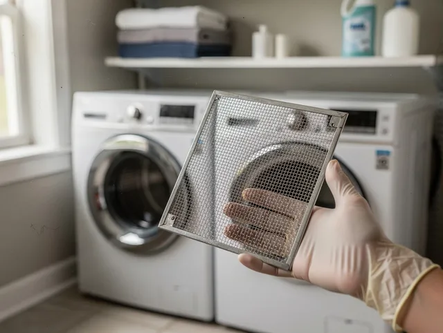 Cerritos Dryer Vent Cleaning specialist performing detailed lint trap cleaning service in Cerritos